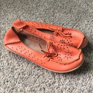 EUC leather loafermoccasins with die cut detail